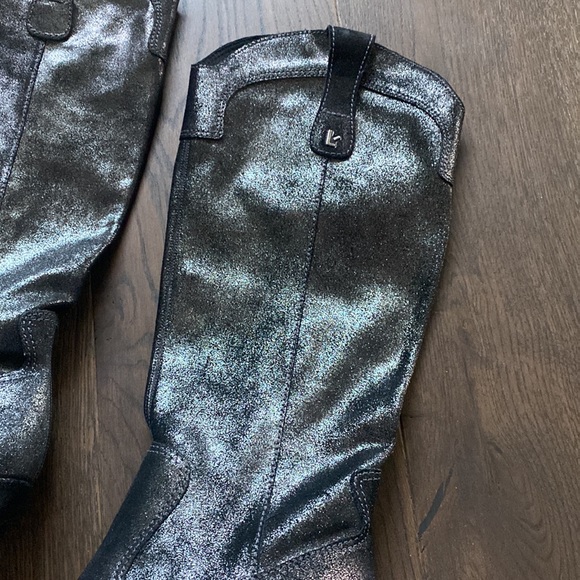 Larroude Louise Boot Metallic Oil Slick Shine Suede Cowboy Boots - Picture 3 of 5